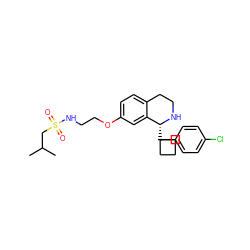 CC(C)CS(=O)(=O)NCCOc1ccc2c(c1)[C@@H](C1(c3ccc(Cl)cc3)CCC1)NCC2 ZINC000114977168