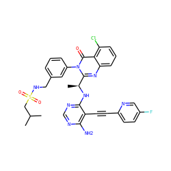 CC(C)CS(=O)(=O)NCc1cccc(-n2c([C@H](C)Nc3ncnc(N)c3C#Cc3ccc(F)cn3)nc3cccc(Cl)c3c2=O)c1 ZINC000219092711