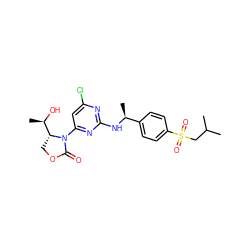 CC(C)CS(=O)(=O)c1ccc([C@H](C)Nc2nc(Cl)cc(N3C(=O)OC[C@@H]3[C@@H](C)O)n2)cc1 ZINC000221919495