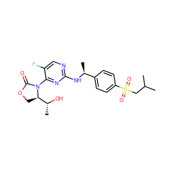 CC(C)CS(=O)(=O)c1ccc([C@H](C)Nc2ncc(F)c(N3C(=O)OC[C@@H]3[C@@H](C)O)n2)cc1 ZINC000221907417