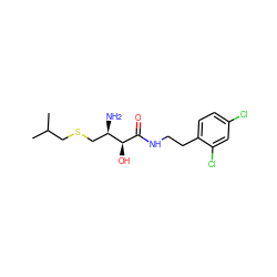 CC(C)CSC[C@@H](N)[C@H](O)C(=O)NCCc1ccc(Cl)cc1Cl ZINC000027979927