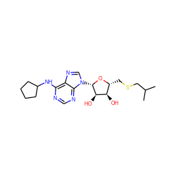 CC(C)CSC[C@H]1O[C@@H](n2cnc3c(NC4CCCC4)ncnc32)[C@H](O)[C@@H]1O ZINC000049055013