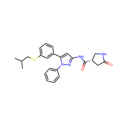 CC(C)CSc1cccc(-c2cc(NC(=O)[C@@H]3CNC(=O)C3)nn2-c2ccccc2)c1 ZINC000169707438