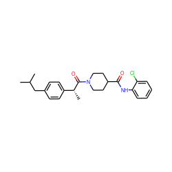 CC(C)Cc1ccc([C@@H](C)C(=O)N2CCC(C(=O)Nc3ccccc3Cl)CC2)cc1 ZINC000653757800