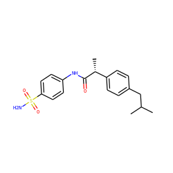 CC(C)Cc1ccc([C@@H](C)C(=O)Nc2ccc(S(N)(=O)=O)cc2)cc1 ZINC000012026784