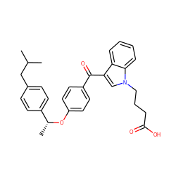 CC(C)Cc1ccc([C@@H](C)Oc2ccc(C(=O)c3cn(CCCC(=O)O)c4ccccc34)cc2)cc1 ZINC000002013539