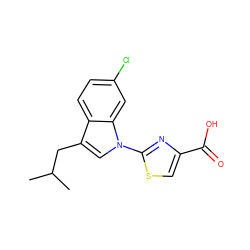 CC(C)Cc1cn(-c2nc(C(=O)O)cs2)c2cc(Cl)ccc12 ZINC000029044867