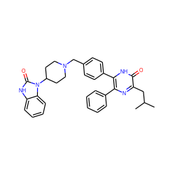 CC(C)Cc1nc(-c2ccccc2)c(-c2ccc(CN3CCC(n4c(=O)[nH]c5ccccc54)CC3)cc2)[nH]c1=O ZINC000014957938