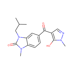 CC(C)Cn1c(=O)n(C)c2ccc(C(=O)c3cnn(C)c3O)cc21 ZINC000299870094