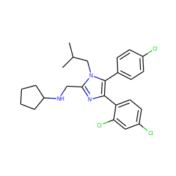 CC(C)Cn1c(CNC2CCCC2)nc(-c2ccc(Cl)cc2Cl)c1-c1ccc(Cl)cc1 ZINC000043120501