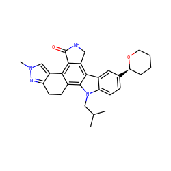 CC(C)Cn1c2ccc([C@@H]3CCCCO3)cc2c2c3c(c4c(c21)CCc1nn(C)cc1-4)C(=O)NC3 ZINC000049045641