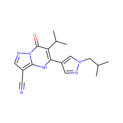 CC(C)Cn1cc(-c2[nH]c3c(C#N)cnn3c(=O)c2C(C)C)cn1 ZINC000653726160