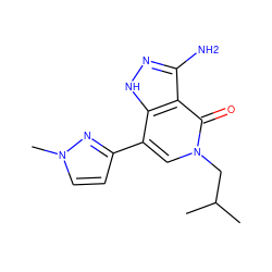 CC(C)Cn1cc(-c2ccn(C)n2)c2[nH]nc(N)c2c1=O ZINC000653806104