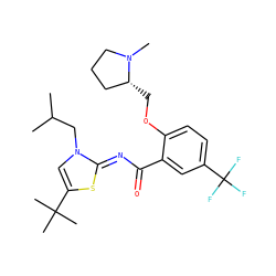 CC(C)Cn1cc(C(C)(C)C)s/c1=N\C(=O)c1cc(C(F)(F)F)ccc1OC[C@@H]1CCCN1C ZINC000142870031