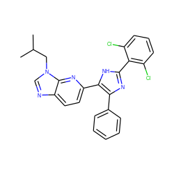 CC(C)Cn1cnc2ccc(-c3[nH]c(-c4c(Cl)cccc4Cl)nc3-c3ccccc3)nc21 ZINC000029130573