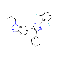 CC(C)Cn1cnc2ccc(-c3[nH]c(-c4c(F)cccc4F)nc3-c3ccccc3)cc21 ZINC000029130965