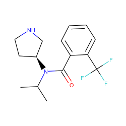 CC(C)N(C(=O)c1ccccc1C(F)(F)F)[C@H]1CCNC1 ZINC000043019419