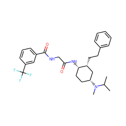 CC(C)N(C)[C@@H]1CC[C@H](NC(=O)CNC(=O)c2cccc(C(F)(F)F)c2)[C@H](CCc2ccccc2)C1 ZINC000473111603