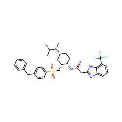 CC(C)N(C)[C@@H]1CC[C@H](NC(=O)Cc2nc3cccc(C(F)(F)F)c3[nH]2)[C@H](CS(=O)(=O)c2ccc(Cc3ccccc3)cc2)C1 ZINC000084689057