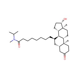 CC(C)N(C)C(=O)CCCCCCC[C@@H]1C[C@H]2CC(=O)CC[C@]2(C)[C@H]2CC[C@]3(C)[C@@H](O)CC[C@H]3[C@@H]21 ZINC000028642512