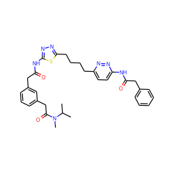 CC(C)N(C)C(=O)Cc1cccc(CC(=O)Nc2nnc(CCCCc3ccc(NC(=O)Cc4ccccc4)nn3)s2)c1 ZINC000169698412