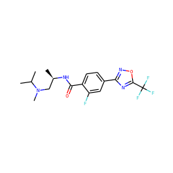 CC(C)N(C)C[C@@H](C)NC(=O)c1ccc(-c2noc(C(F)(F)F)n2)cc1F ZINC000142882283