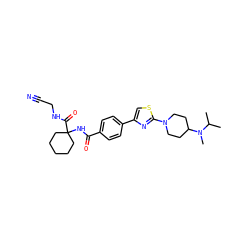 CC(C)N(C)C1CCN(c2nc(-c3ccc(C(=O)NC4(C(=O)NCC#N)CCCCC4)cc3)cs2)CC1 ZINC000013676389