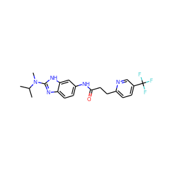 CC(C)N(C)c1nc2ccc(NC(=O)CCc3ccc(C(F)(F)F)cn3)cc2[nH]1 ZINC000040973554