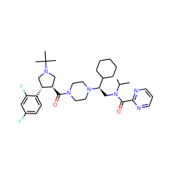 CC(C)N(C[C@H](C1CCCCC1)N1CCN(C(=O)[C@@H]2CN(C(C)(C)C)C[C@H]2c2ccc(F)cc2F)CC1)C(=O)c1ncccn1 ZINC000058600009