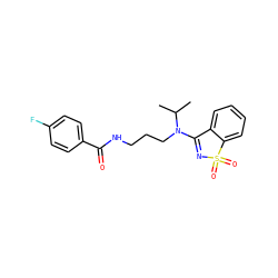 CC(C)N(CCCNC(=O)c1ccc(F)cc1)C1=NS(=O)(=O)c2ccccc21 ZINC000064559045