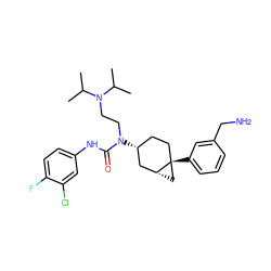 CC(C)N(CCN(C(=O)Nc1ccc(F)c(Cl)c1)[C@@H]1CC[C@]2(c3cccc(CN)c3)C[C@@H]2C1)C(C)C ZINC000028650137