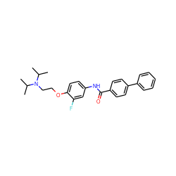 CC(C)N(CCOc1ccc(NC(=O)c2ccc(-c3ccccc3)cc2)cc1F)C(C)C ZINC000034352524