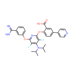 CC(C)N(c1c(F)c(Oc2cccc(C(=N)N)c2)nc(Oc2ccc(-c3ccncc3)cc2C(=O)O)c1F)C(C)C ZINC000028570438