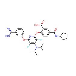 CC(C)N(c1c(F)c(Oc2cccc(C(=N)N)c2)nc(Oc2ccc(C(=O)NC3CCCC3)cc2C(=O)O)c1F)C(C)C ZINC000028569676