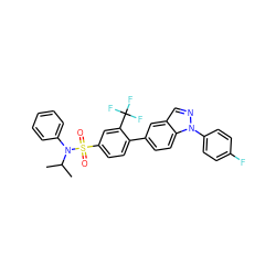 CC(C)N(c1ccccc1)S(=O)(=O)c1ccc(-c2ccc3c(cnn3-c3ccc(F)cc3)c2)c(C(F)(F)F)c1 ZINC000049780279