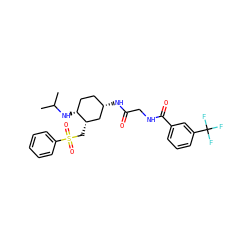 CC(C)N[C@@H]1CC[C@H](NC(=O)CNC(=O)c2cccc(C(F)(F)F)c2)C[C@@H]1CS(=O)(=O)c1ccccc1 ZINC000073198100