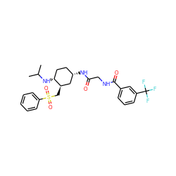 CC(C)N[C@@H]1CC[C@H](NC(=O)CNC(=O)c2cccc(C(F)(F)F)c2)C[C@H]1CS(=O)(=O)c1ccccc1 ZINC000073198102