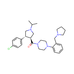 CC(C)N1C[C@@H](C(=O)N2CCN(c3ccccc3CN3CCCC3)CC2)[C@H](c2ccc(Cl)cc2)C1 ZINC000028959717