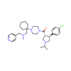 CC(C)N1C[C@H](c2ccc(Cl)cc2)[C@@H](C(=O)N2CCN(C3(CN(C)Cc4ccncc4)CCCCC3)CC2)C1 ZINC000028954025