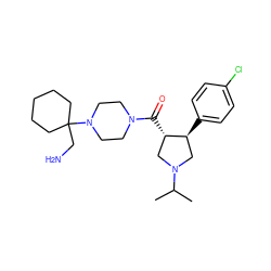 CC(C)N1C[C@H](c2ccc(Cl)cc2)[C@@H](C(=O)N2CCN(C3(CN)CCCCC3)CC2)C1 ZINC000028953549