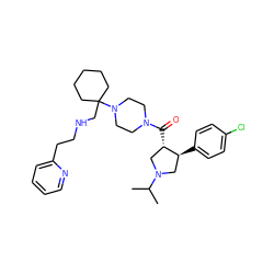 CC(C)N1C[C@H](c2ccc(Cl)cc2)[C@@H](C(=O)N2CCN(C3(CNCCc4ccccn4)CCCCC3)CC2)C1 ZINC000028953875