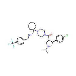 CC(C)N1C[C@H](c2ccc(Cl)cc2)[C@@H](C(=O)N2CCN(C3(CNCc4ccc(C(F)(F)F)cc4)CCCCC3)CC2)C1 ZINC000028953984