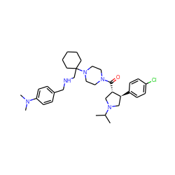 CC(C)N1C[C@H](c2ccc(Cl)cc2)[C@@H](C(=O)N2CCN(C3(CNCc4ccc(N(C)C)cc4)CCCCC3)CC2)C1 ZINC000028953992