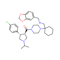 CC(C)N1C[C@H](c2ccc(Cl)cc2)[C@@H](C(=O)N2CCN(C3(CNCc4ccc5c(c4)OCO5)CCCCC3)CC2)C1 ZINC000028954008