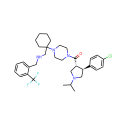 CC(C)N1C[C@H](c2ccc(Cl)cc2)[C@@H](C(=O)N2CCN(C3(CNCc4ccccc4C(F)(F)F)CCCCC3)CC2)C1 ZINC000028953965