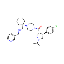 CC(C)N1C[C@H](c2ccc(Cl)cc2)[C@@H](C(=O)N2CCN(C3(CNCc4cccnc4)CCCCC3)CC2)C1 ZINC000028953816