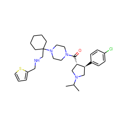 CC(C)N1C[C@H](c2ccc(Cl)cc2)[C@@H](C(=O)N2CCN(C3(CNCc4cccs4)CCCCC3)CC2)C1 ZINC000028953731