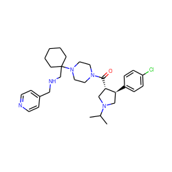 CC(C)N1C[C@H](c2ccc(Cl)cc2)[C@@H](C(=O)N2CCN(C3(CNCc4ccncc4)CCCCC3)CC2)C1 ZINC000028953825