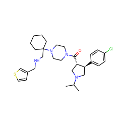 CC(C)N1C[C@H](c2ccc(Cl)cc2)[C@@H](C(=O)N2CCN(C3(CNCc4ccsc4)CCCCC3)CC2)C1 ZINC000028953733