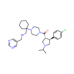 CC(C)N1C[C@H](c2ccc(Cl)cc2)[C@@H](C(=O)N2CCN(C3(CNCc4cncnc4)CCCCC3)CC2)C1 ZINC000028953805